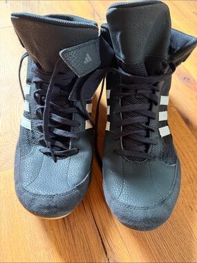 adidas Men’s Black Athletic High-Top Shoes with White Stripes